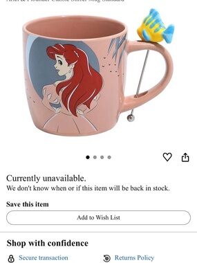 Disney Pink Ceramic Character Mug NWT with Yellow flounder Figurine Spoon mixer